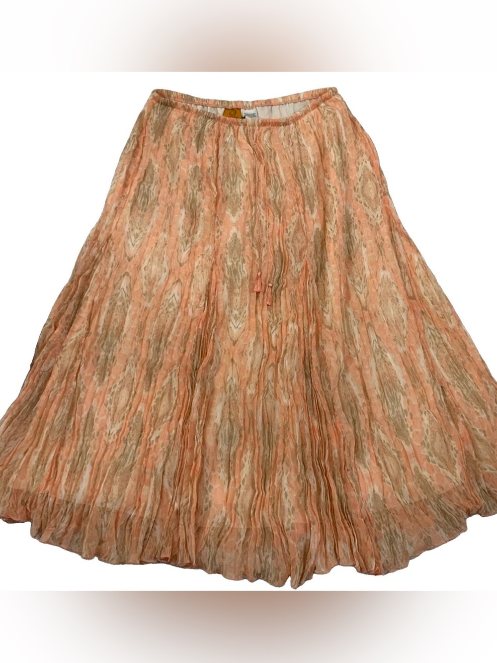 Ruby Rd Maxi Skirt Crinkle Boho Lined Peach Elastic Waist Size 14 Renaissance